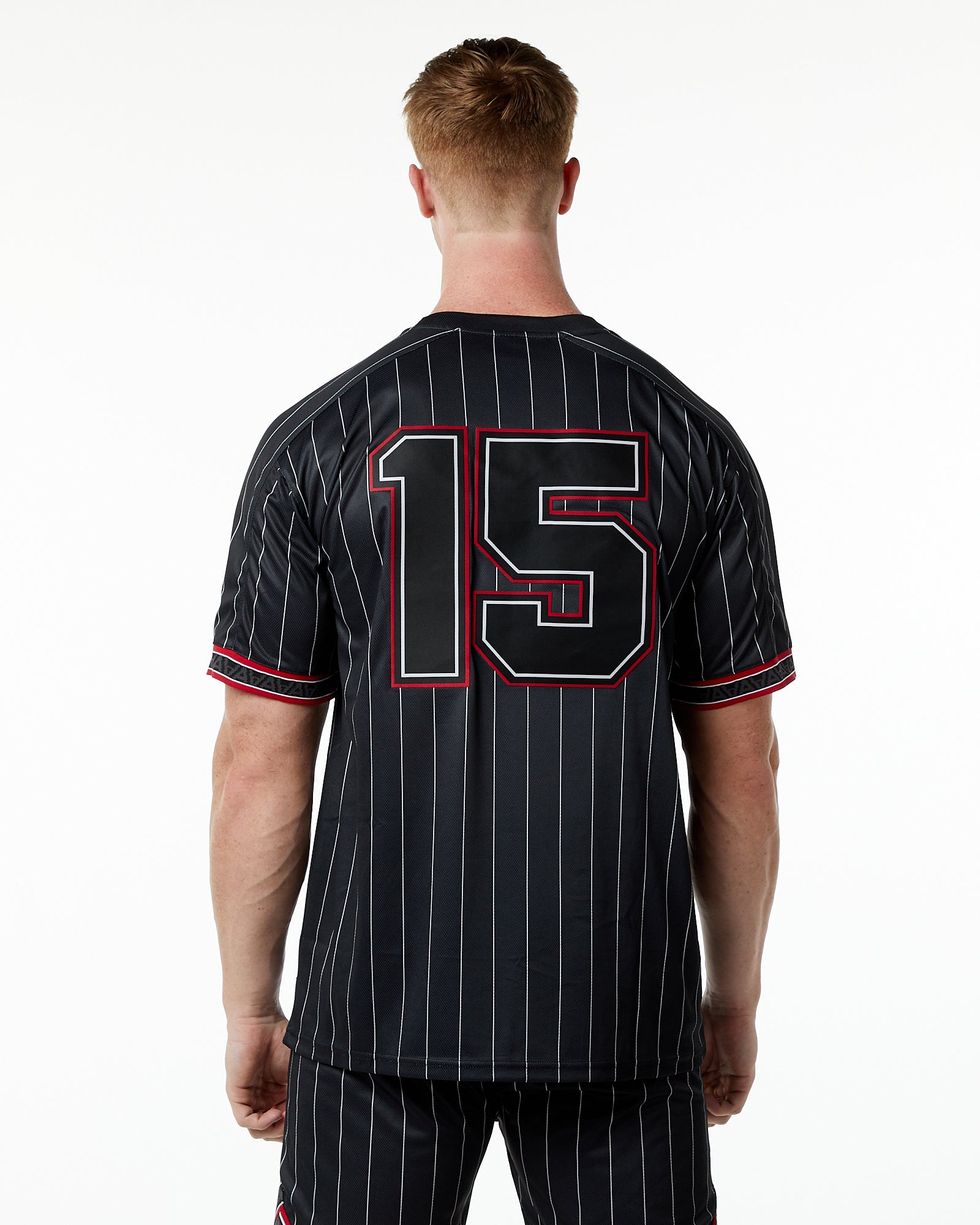 Alphalete Men's Varsity NFL Jersey | Black Pinstripe | Large | 100% Polyester | Oversized