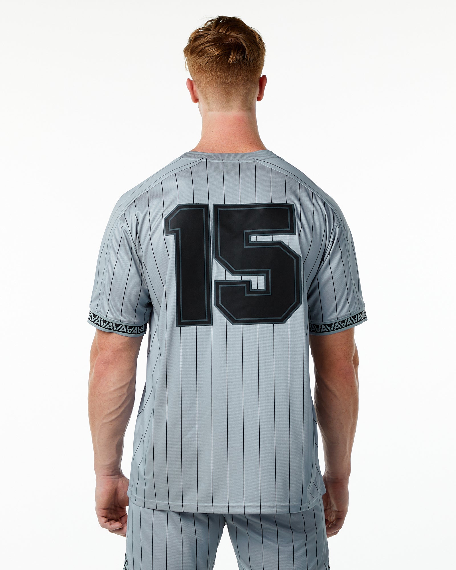 Alpha Grey Pinstripe Button Up Baseball Jersey in 2023