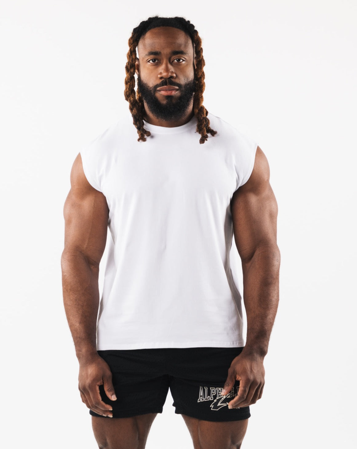 Brushed Wolf Head Muscle Tank - White