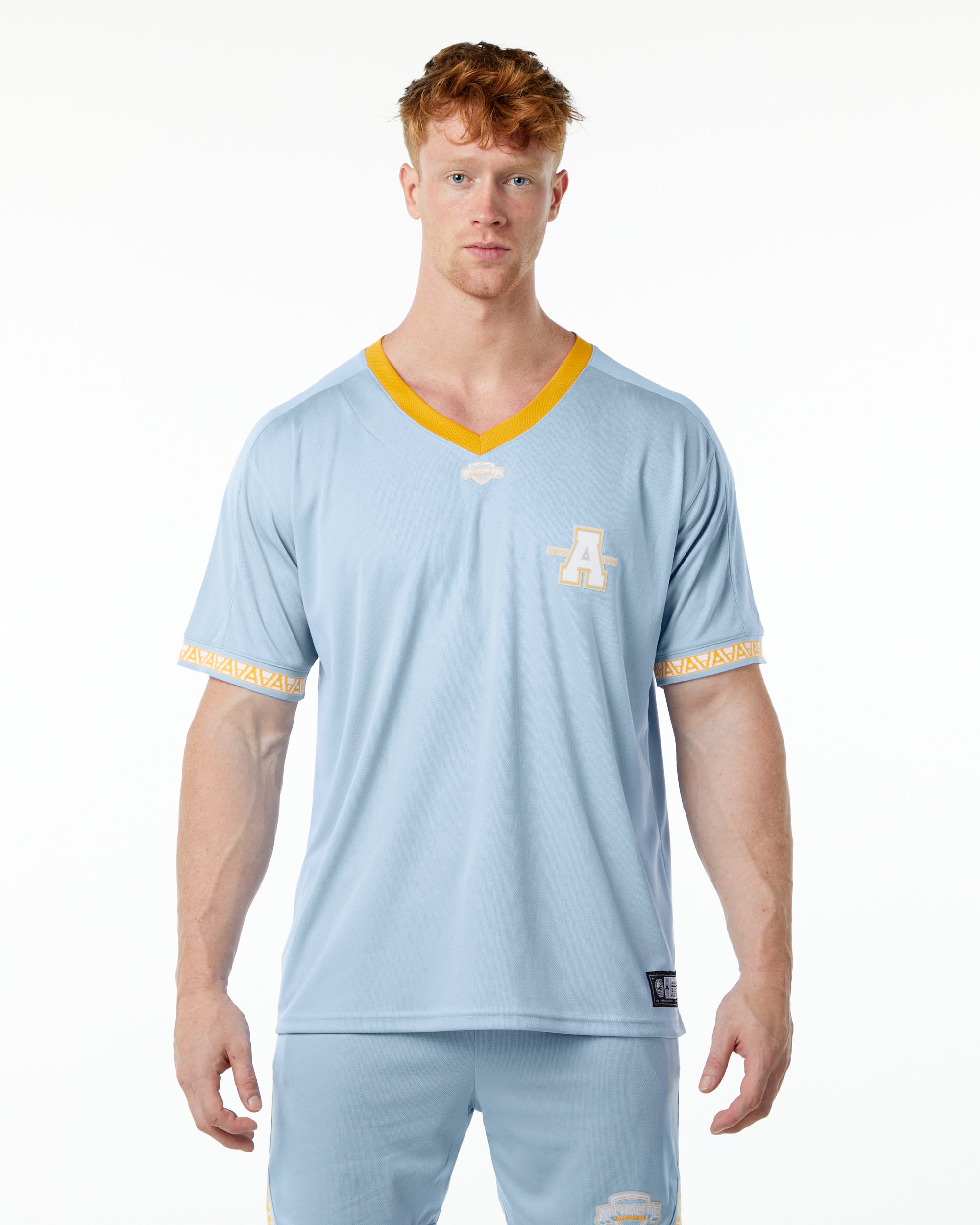 Alphalete Men's Varsity NFL Jersey | Light Blue | Medium | 100% Polyester | Oversized