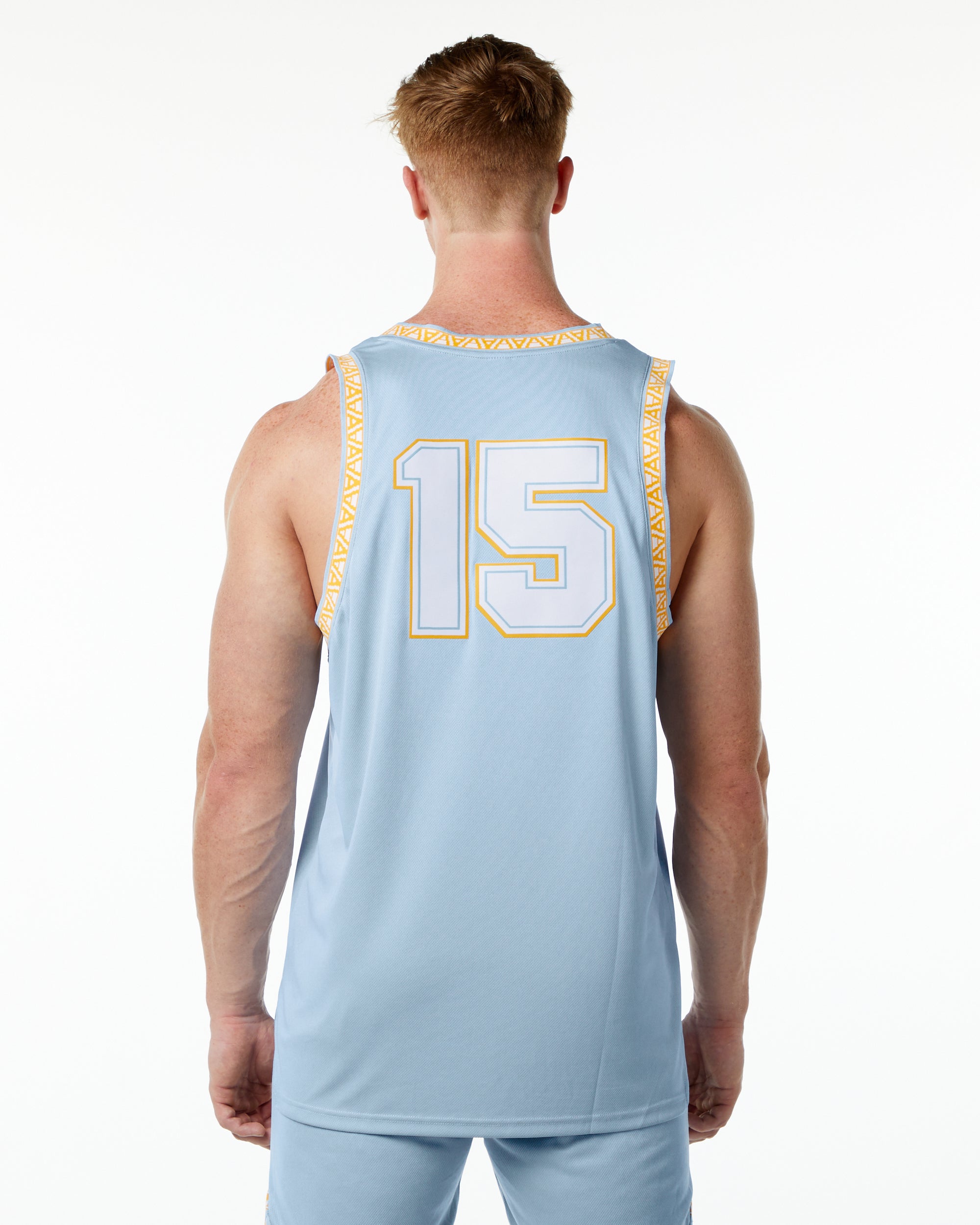 Alphalete Men's Varsity Basketball Jersey | Light Blue | Small | 100% Polyester | Sleeveless