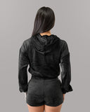 Velour Zip Hoodie - Black