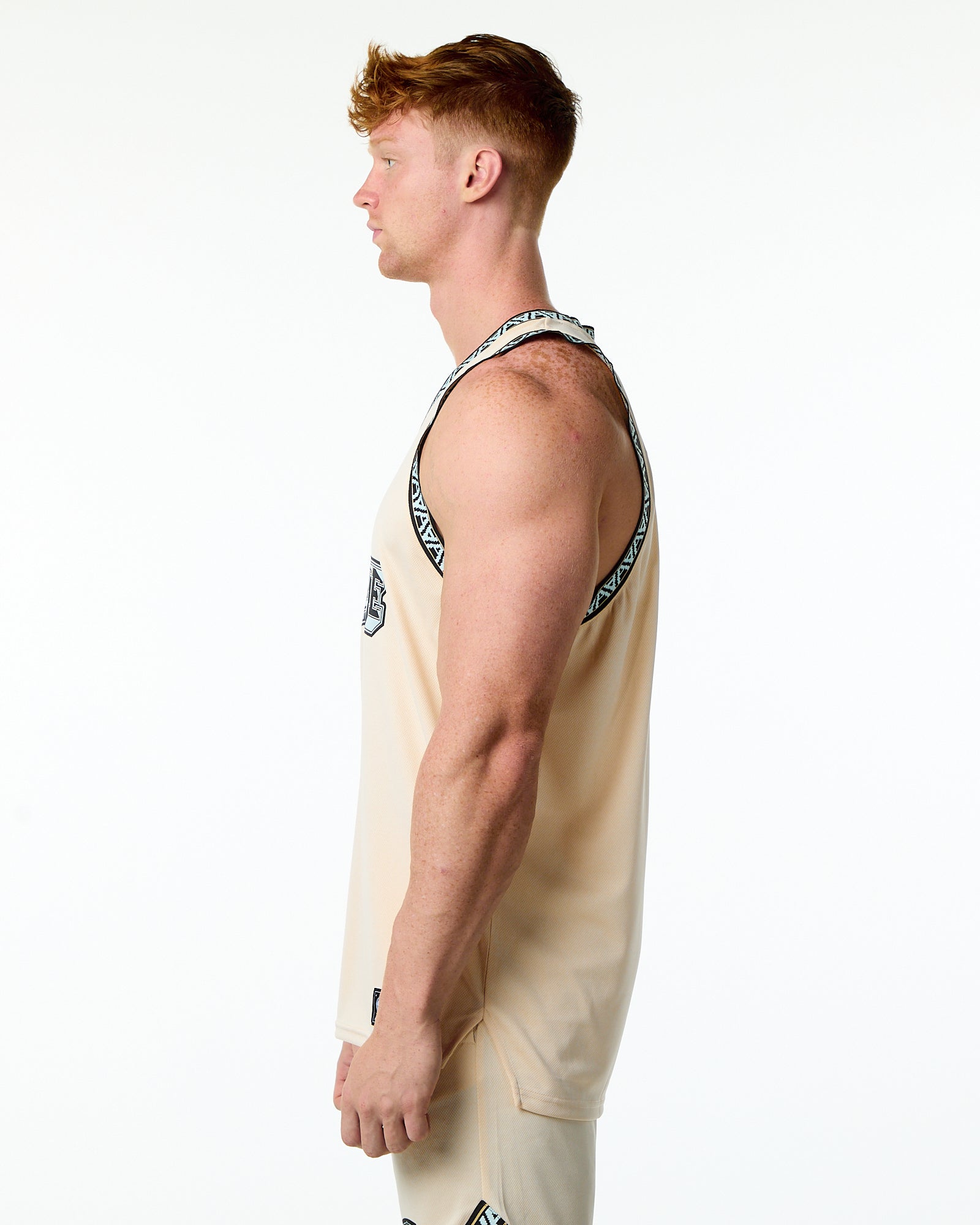 Alphalete Men's Varsity Basketball Jersey | Grey Pinstripe | Small | 100% Polyester | Sleeveless